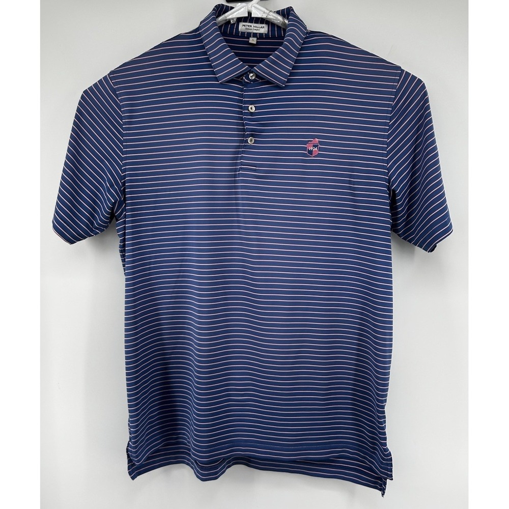 Peter Millar Summer Comfort Polo Shirt Blue Pink Striped Men's Large